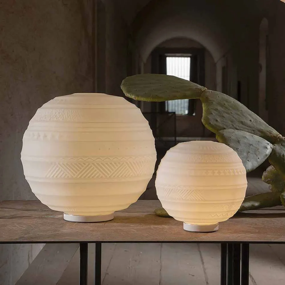 Lampada da Appoggio in Vetro Satinato Bianco e Metallo Design Moderno - Morse Viadurini
