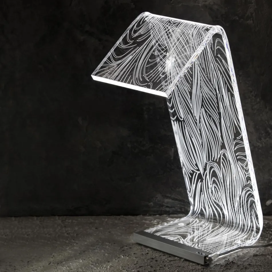 Lampada da Appoggio Led Cristallo Acrilico Decoro a Laser - Possett Viadurini