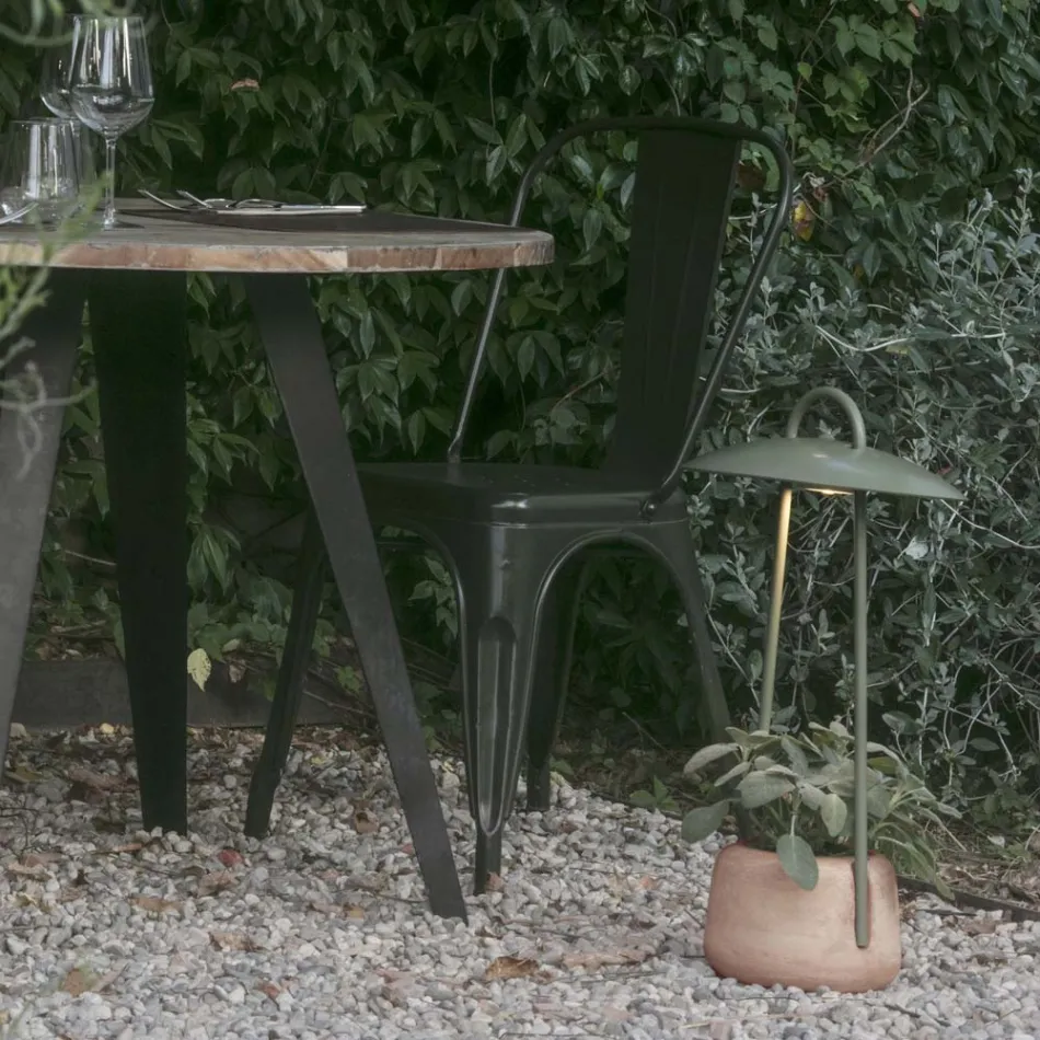 Lampada da Esterno con Fioriera in Argilla, Alluminio e Ottone - Cappello Viadurini