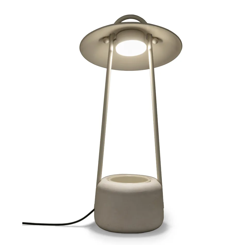 Lampada da Esterno con Fioriera in Argilla, Alluminio e Ottone - Cappello Viadurini