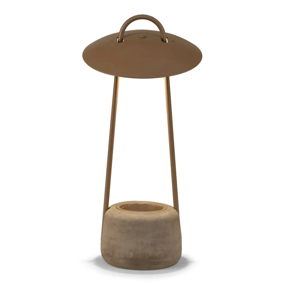 Lampada da Esterno con Fioriera in Argilla, Alluminio e Ottone - Cappello Viadurini