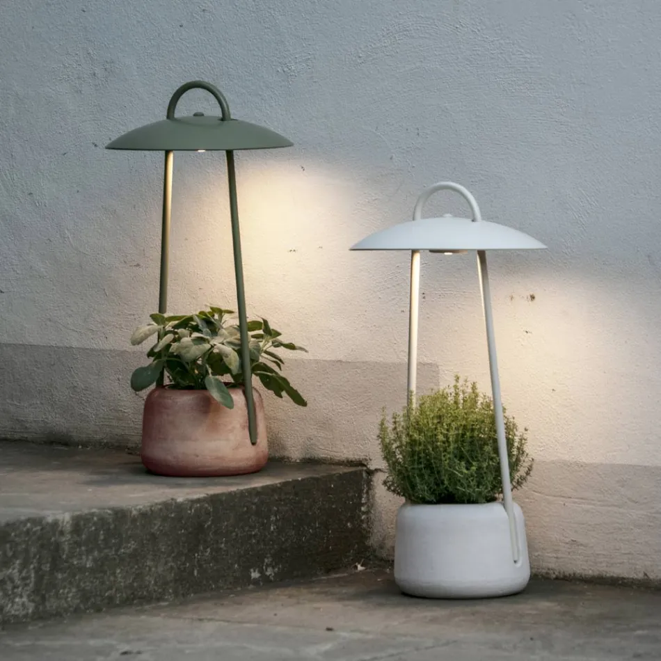 Lampada da Esterno con Fioriera in Argilla, Alluminio e Ottone - Cappello Viadurini