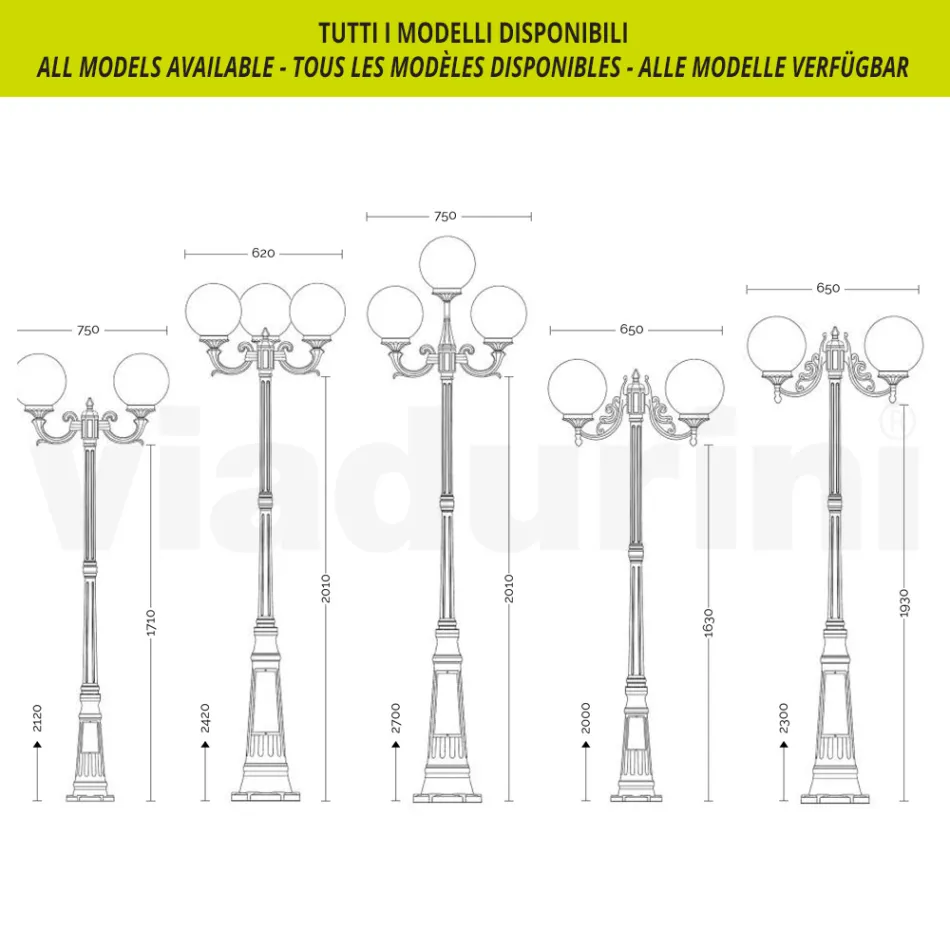 Lampada da Esterno in Alluminio con Sfera in Acrilico Opale - Trovaantracite Viadurini
