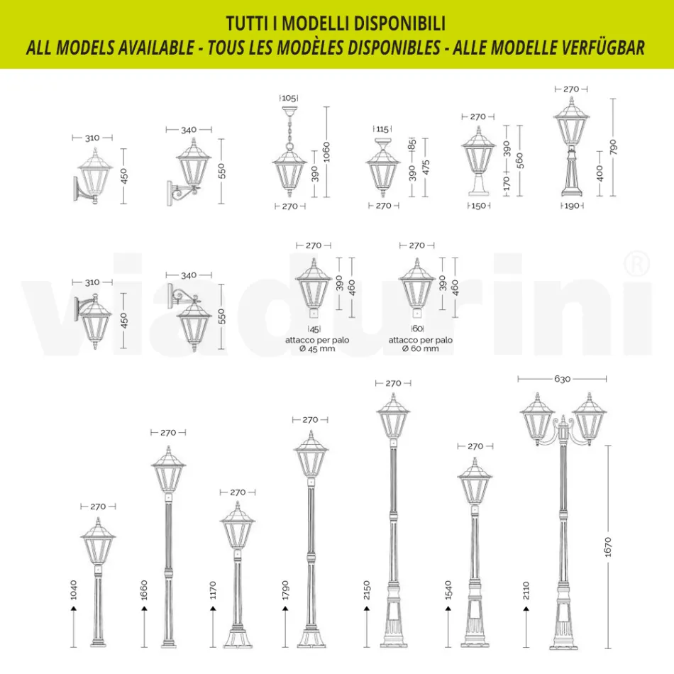 Lampada da Giardino in Vetro Trasparente e 5 Finiture di Alluminio - Pinako Viadurini