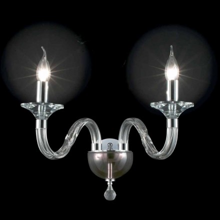 Lampada da parete a due luci in vetro e cristallo Ivy, made in Italy Viadurini