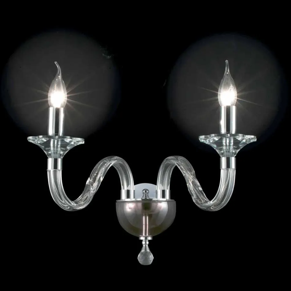 Lampada da parete a due luci in vetro e cristallo Ivy, made in Italy Viadurini