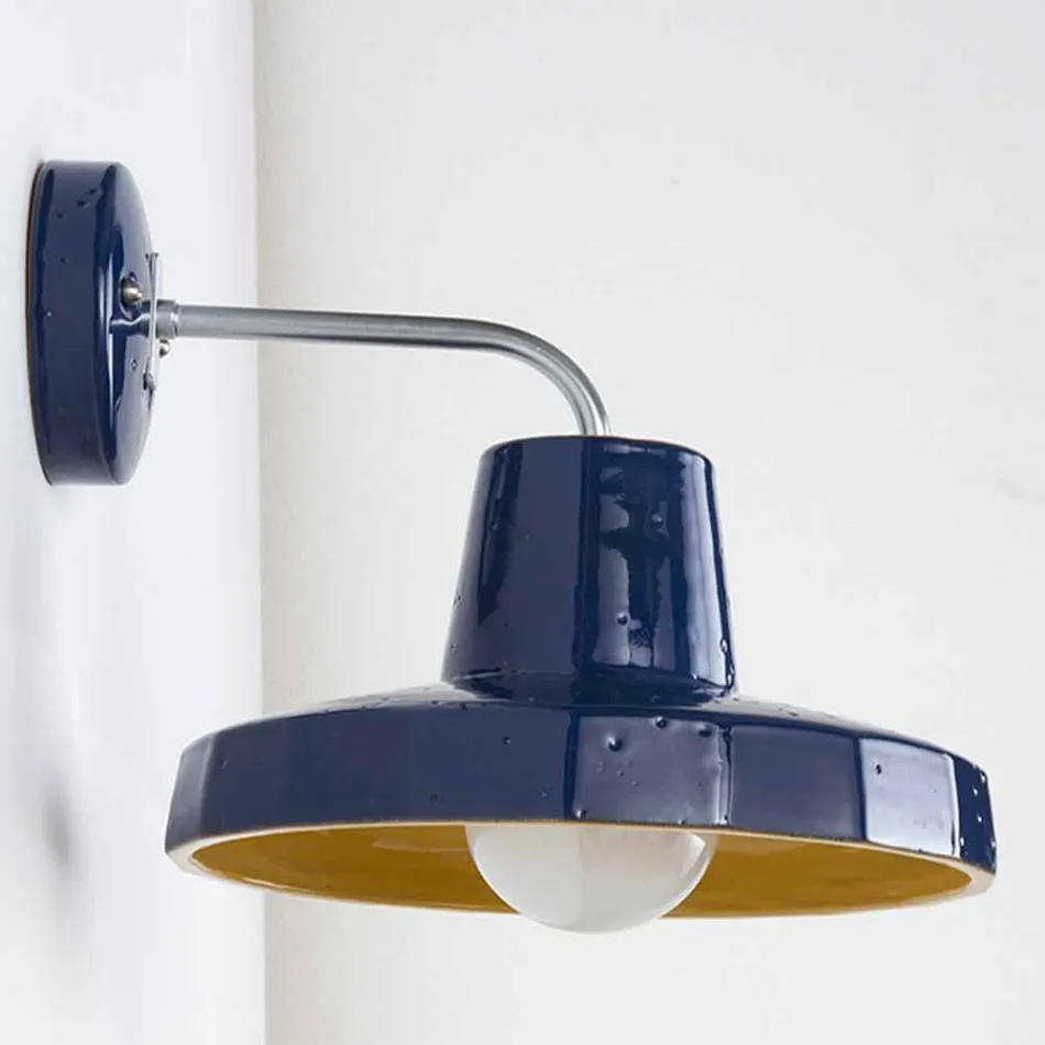 Lampada da parete moderna, in maiolica toscana e ottone, Rossi Toscot Viadurini