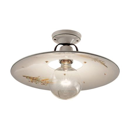 Lampada da Soffitto in Ferro e Ceramica Grezza Decorata a Mano - Bologna Viadurini