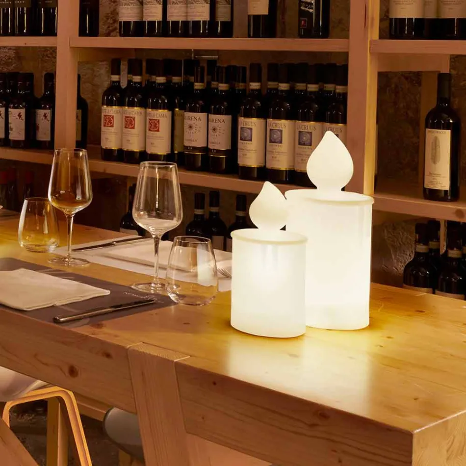 Lampada da Tavolo a Led Bianca Candela Luminosa Design di Slide - Fiamma Viadurini