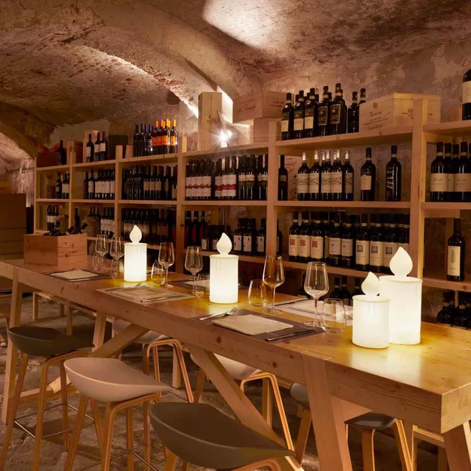 Lampada da Tavolo a Led Bianca Candela Luminosa Design di Slide - Fiamma Viadurini
