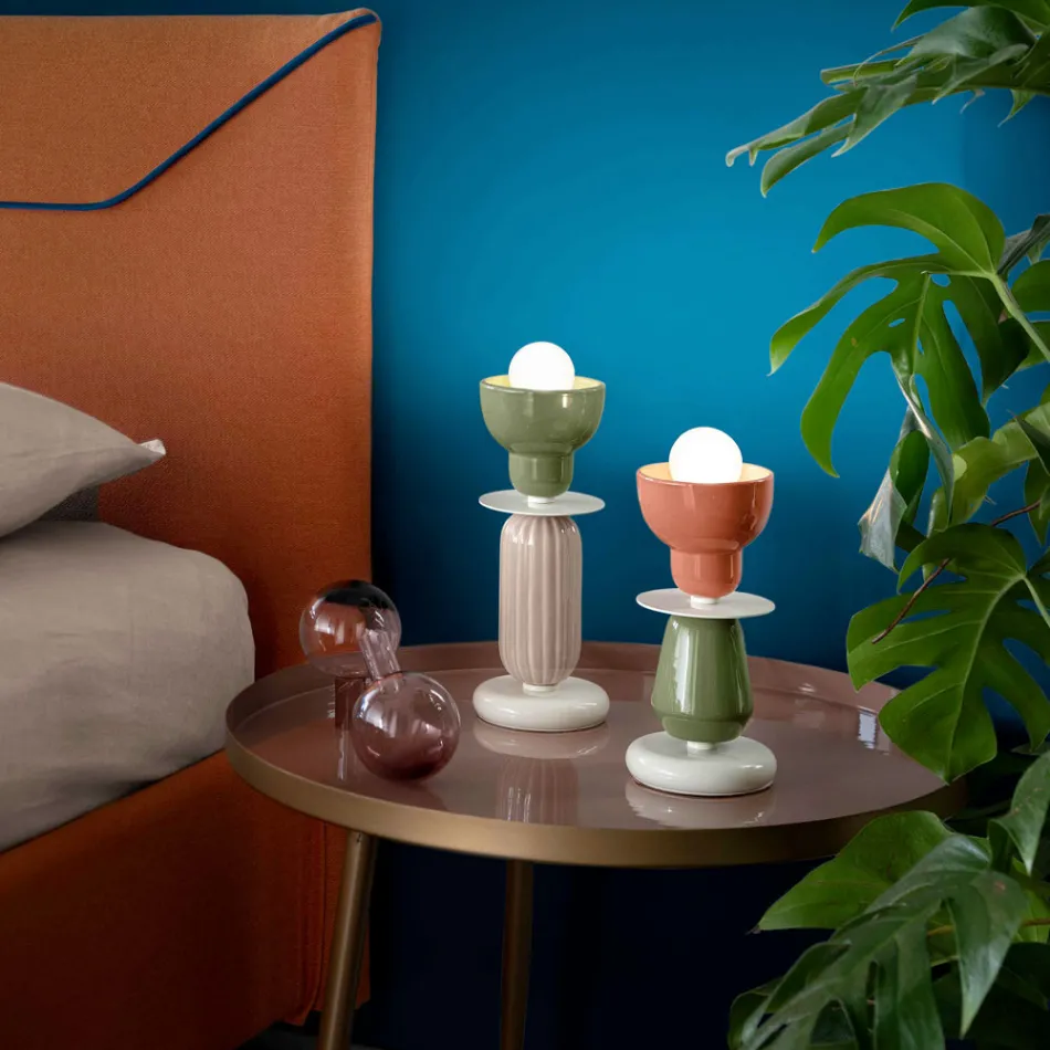 Lampada da Tavolo Alta in Ceramica di 2 Colori Made in Italy - Berimbau Viadurini
