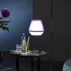 Lampada da Tavolo Blu con Struttura in Metallo Cromato Made in Italy - Soya Viadurini