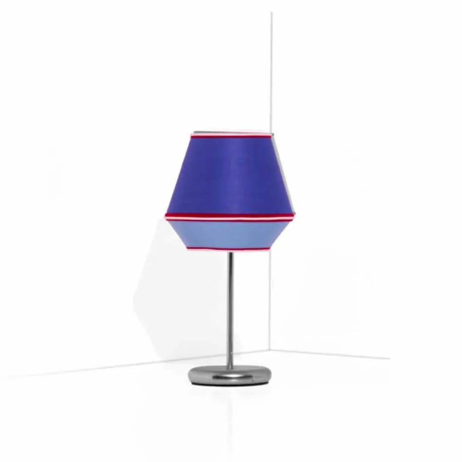 Lampada da Tavolo Blu con Struttura in Metallo Cromato Made in Italy - Soya Viadurini