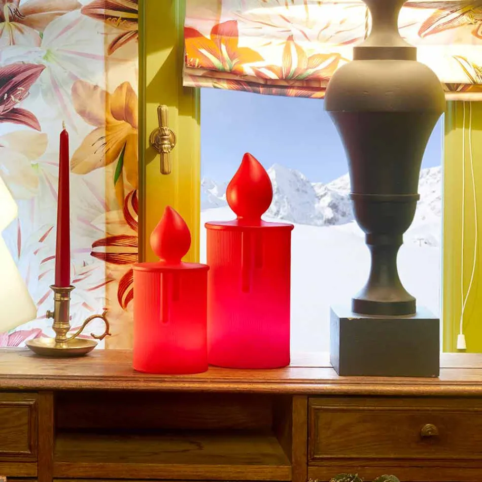 Lampada da Tavolo Candela Luminosa Bianca o Rossa Design di Slide - Fiammetta Viadurini