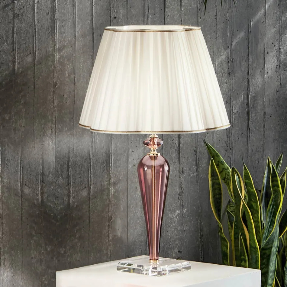 Lampada da Tavolo Classica Fatta a Mano in Vetro e Cristallo - Mariangela Viadurini
