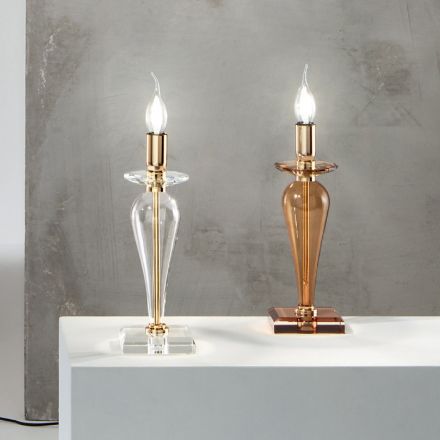 Lampada da Tavolo Classica in Vetro Italiano a Mano e Metallo Oro - Oliver Viadurini