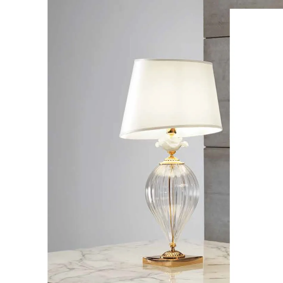 Lampada da Tavolo Classica Vetro Artigianale e Paralume Lusso - Flanders Viadurini