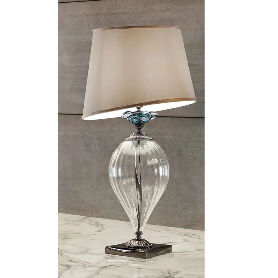 Lampada da Tavolo Classica Vetro Artigianale e Paralume Lusso - Flanders Viadurini