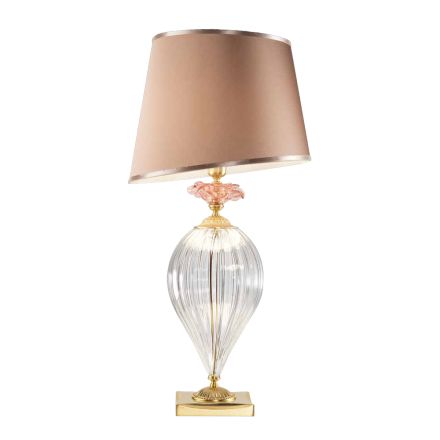 Lampada da Tavolo Classica Vetro Artigianale e Paralume Lusso - Flanders Viadurini