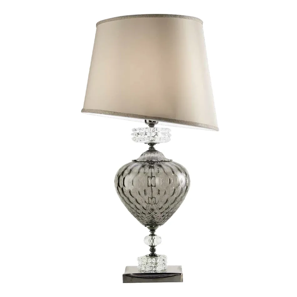 Lampada da Tavolo Classica Vetro Artigianale Italiano e Paralume - Saline Viadurini