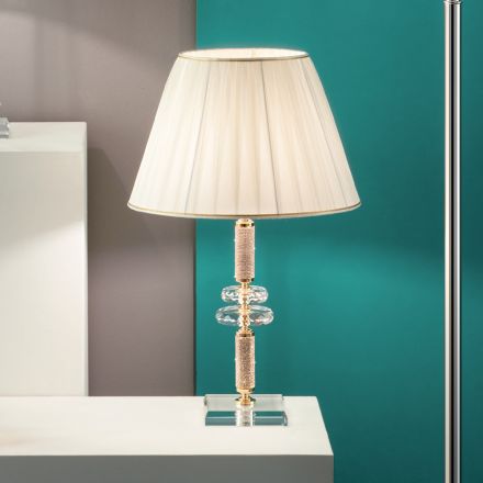 Lampada da Tavolo Classico in Metallo Oro, Cristallo e Paralume - Similo Viadurini