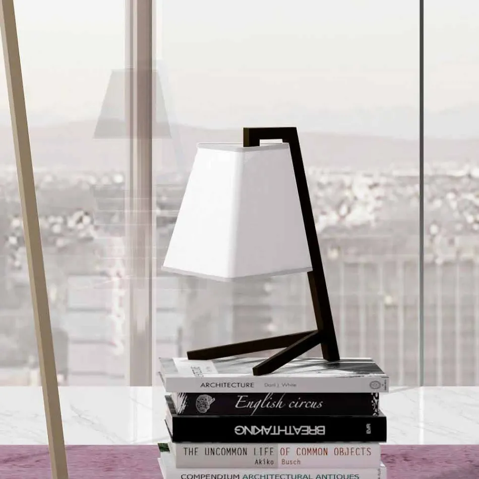 Lampada da Tavolo con Struttura in Metallo e Tessuto Made in Italy - Barton Viadurini