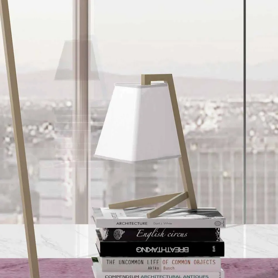 Lampada da Tavolo con Struttura in Metallo e Tessuto Made in Italy - Barton Viadurini