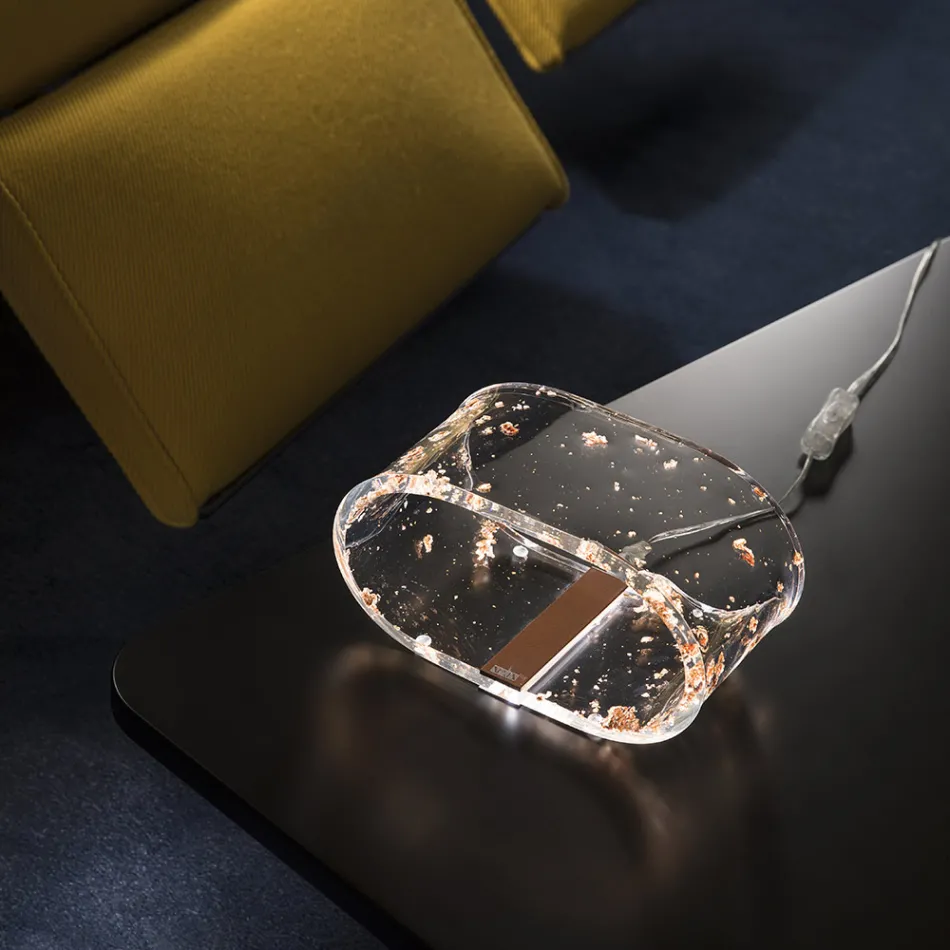 Lampada da Tavolo Cristallo Acrilico e Foglia Oro, Argento o Rame - Gnassi Viadurini