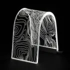 Lampada da Tavolo Cristallo Acrilico Trasparente e Decoro Inciso - Bertella Viadurini