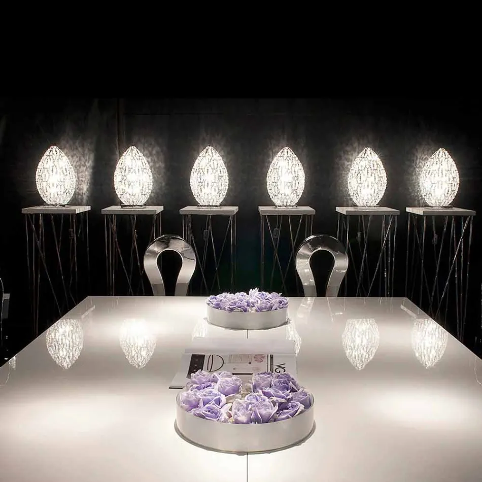 Lampada da tavolo design in cristallo e acciaio forma di uovo Egg Viadurini