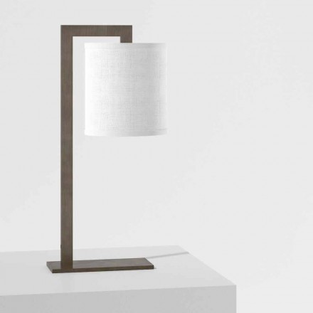Lampada da Tavolo di Design in Metallo e Lino Bianco Made in Italy - Bali Viadurini