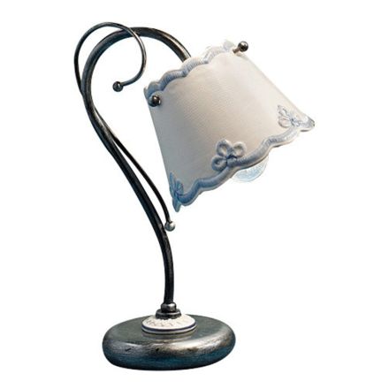 Lampada da Tavolo Ferro e Ceramica Effetto Ricamo Dipinta a Mano - Ravenna Viadurini