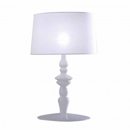 Lampada da Tavolo in Ceramica Bianca e Paralume in Lino 2 Dimensioni - Cadabra Viadurini