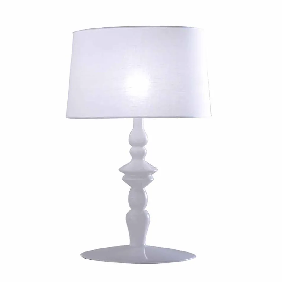 Lampada da Tavolo in Ceramica Bianca e Paralume in Lino 2 Dimensioni - Cadabra Viadurini