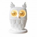 Lampada da Tavolo in Ceramica Bianca Opaca 2 Luci Design Moderno Civetta - Gufo