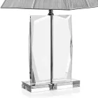 Lampada da Tavolo in Cristallo e Paralume Quadrato Argento di Lusso - Clezia Viadurini