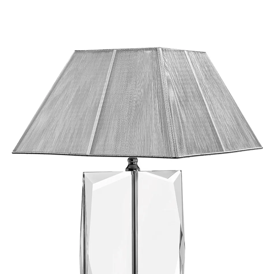 Lampada da Tavolo in Cristallo e Paralume Quadrato Argento di Lusso - Clezia Viadurini