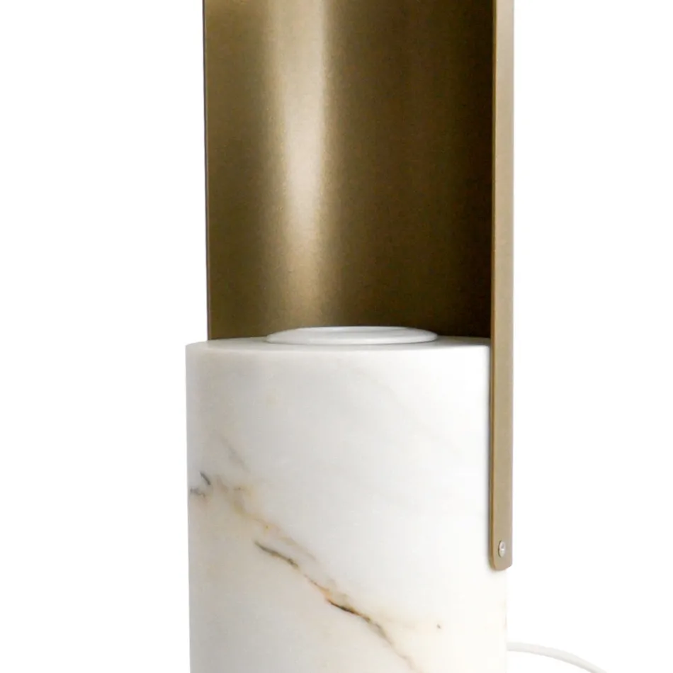 Lampada da Tavolo in Marmo Paonazzo e Metallo Made in Italy - Azumane Viadurini
