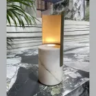 Lampada da Tavolo in Marmo Paonazzo e Metallo Made in Italy - Azumane Viadurini
