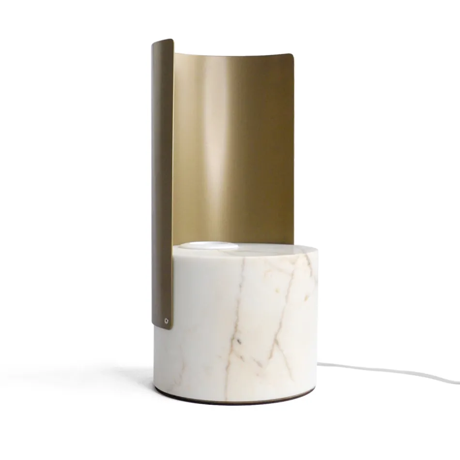 Lampada da Tavolo in Marmo Paonazzo e Metallo Made in Italy - Azumane Viadurini