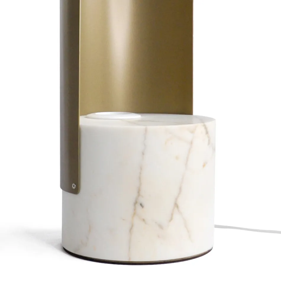 Lampada da Tavolo in Marmo Paonazzo e Metallo Made in Italy - Azumane Viadurini