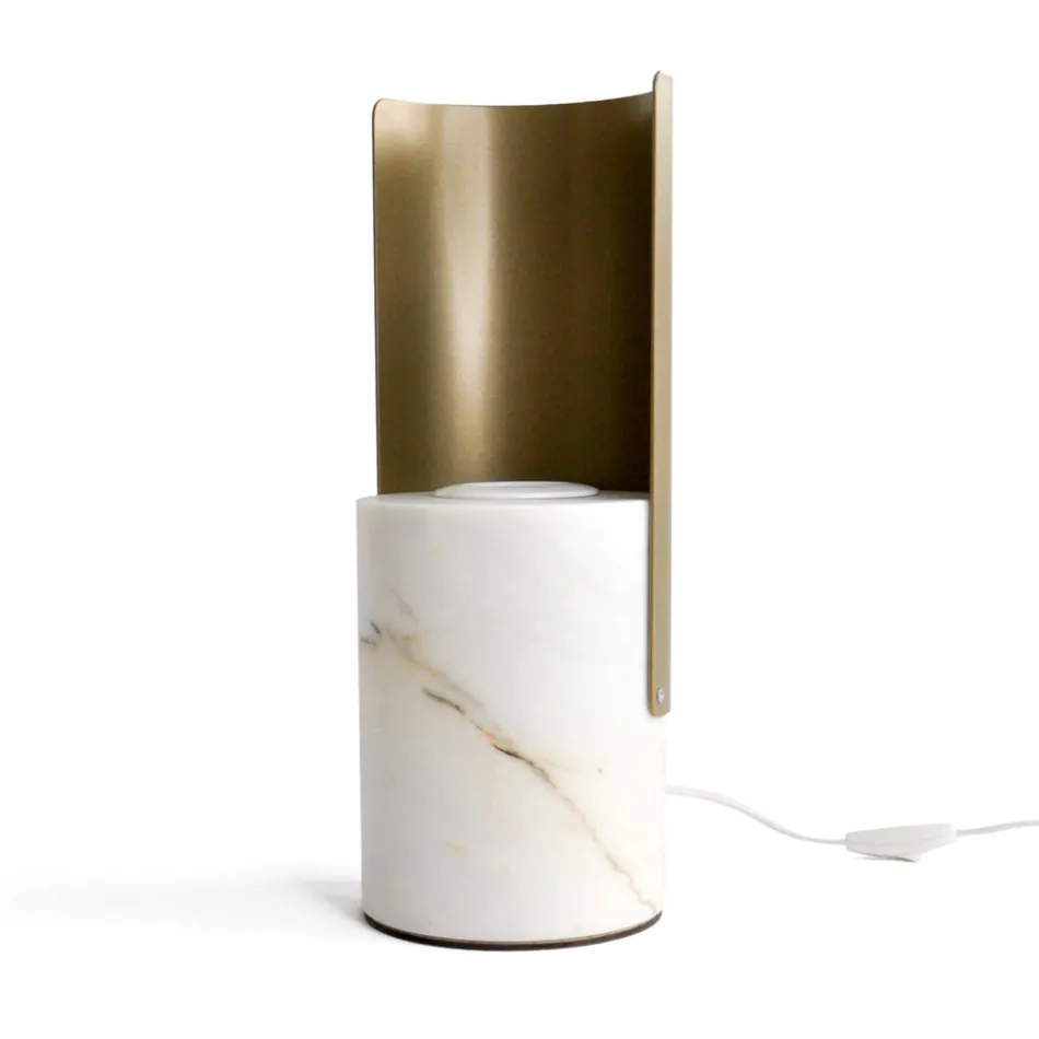 Lampada da Tavolo in Marmo Paonazzo e Metallo Made in Italy - Azumane Viadurini