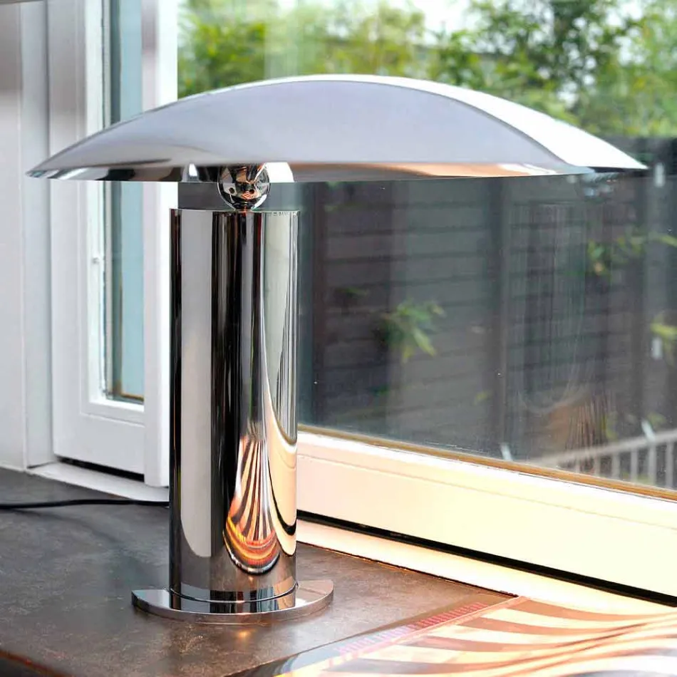 Lampada da Tavolo in Metallo Cromato o Nero con LED Made in Italy - Orlando Viadurini