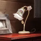 Lampada da Tavolo in Metallo e Ceramica Decorata a Mano con Rosa - Pisa Viadurini