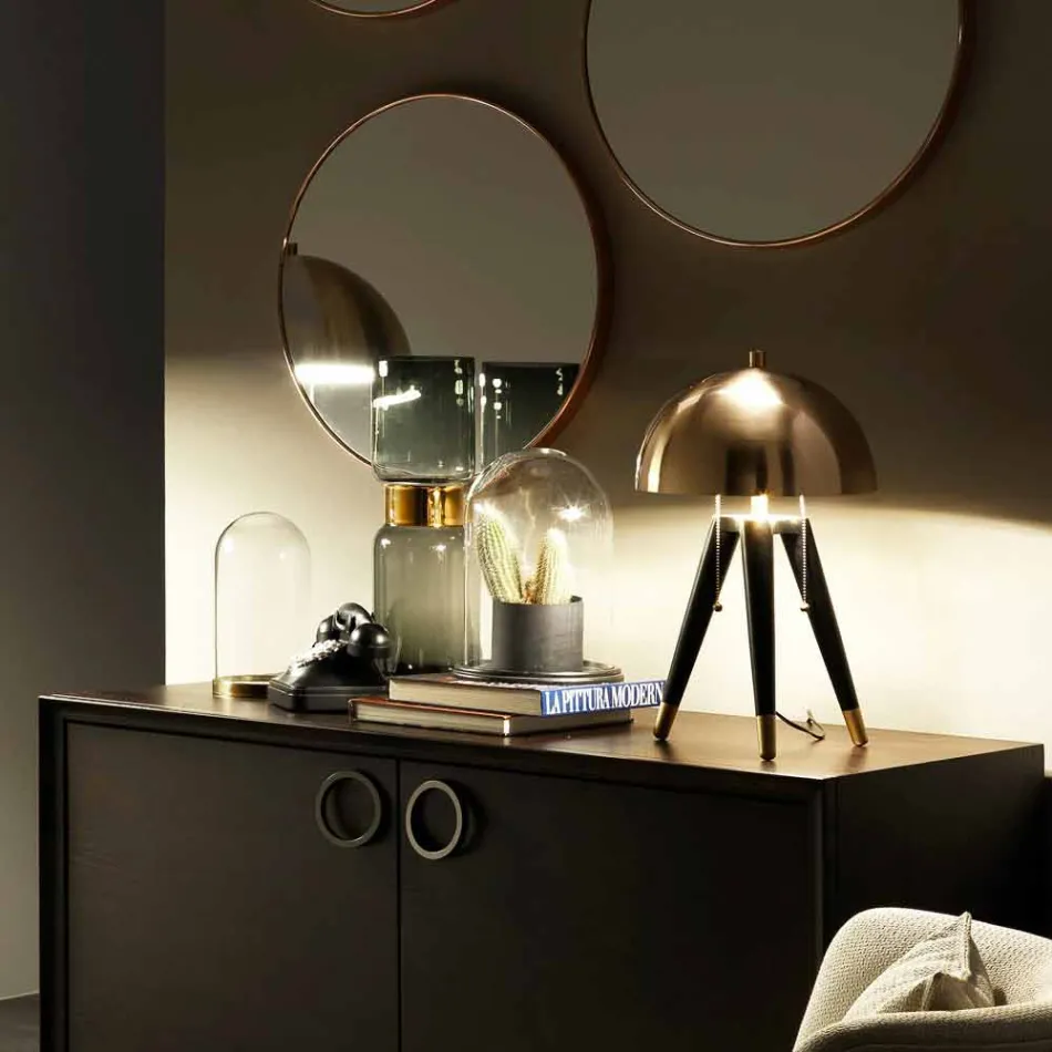 Lampada da Tavolo in Metallo Nero e Ottone Spazzolato Made in Italy - Peter Viadurini