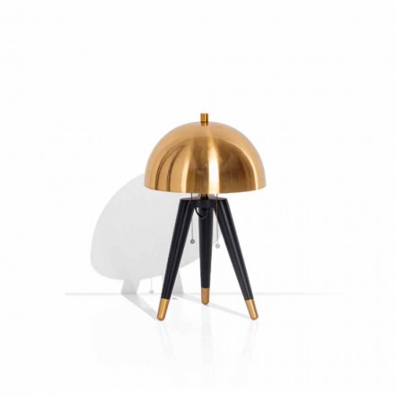 Lampada da Tavolo in Metallo Nero e Ottone Spazzolato Made in Italy - Peter Viadurini