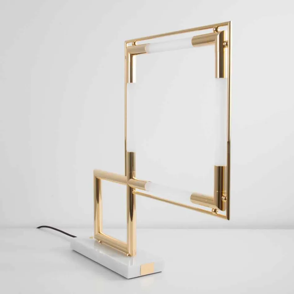 Lampada da Tavolo in Ottone e Resina con Base in Marmo Made in Italy - Quizza Viadurini