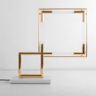Lampada da Tavolo in Ottone e Resina con Base in Marmo Made in Italy - Quizza Viadurini