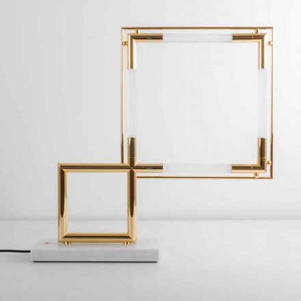 Lampada da Tavolo in Ottone e Resina con Base in Marmo Made in Italy - Quizza Viadurini