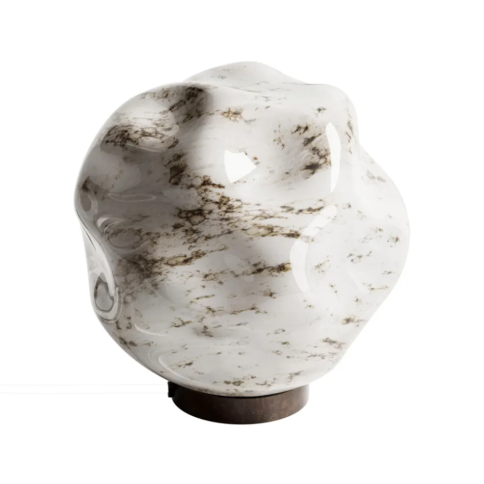 Lampada da Tavolo in Ottone Scuro e Vetro Stone Made in Italy - Bottega Viadurini